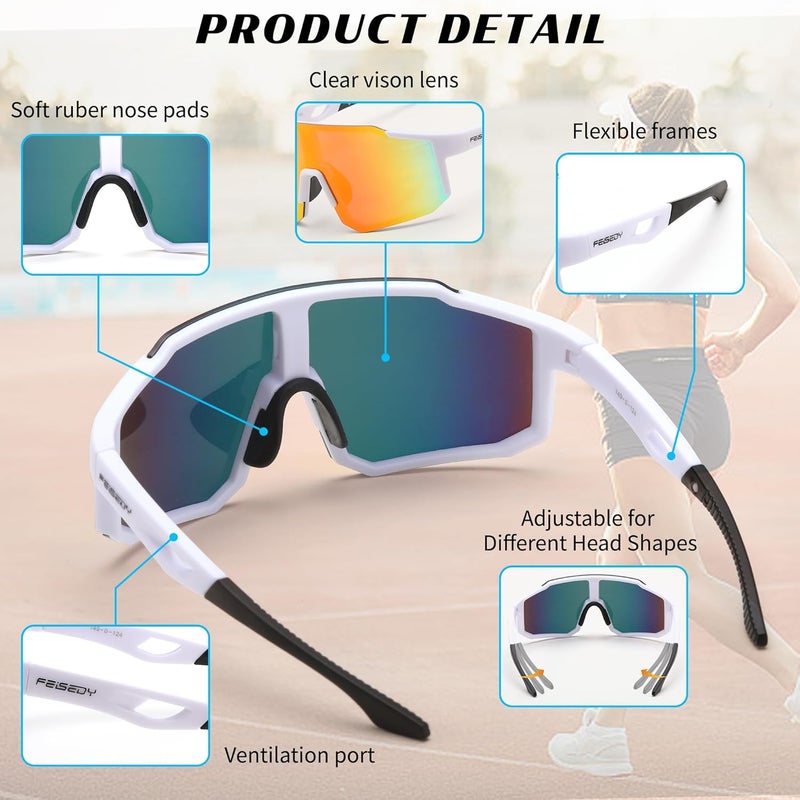 FEISEDY Sports Sunglasses for Men, Women and Teens - Baseball, Biking, Cycling UV400 Protection B2388 - Image 3